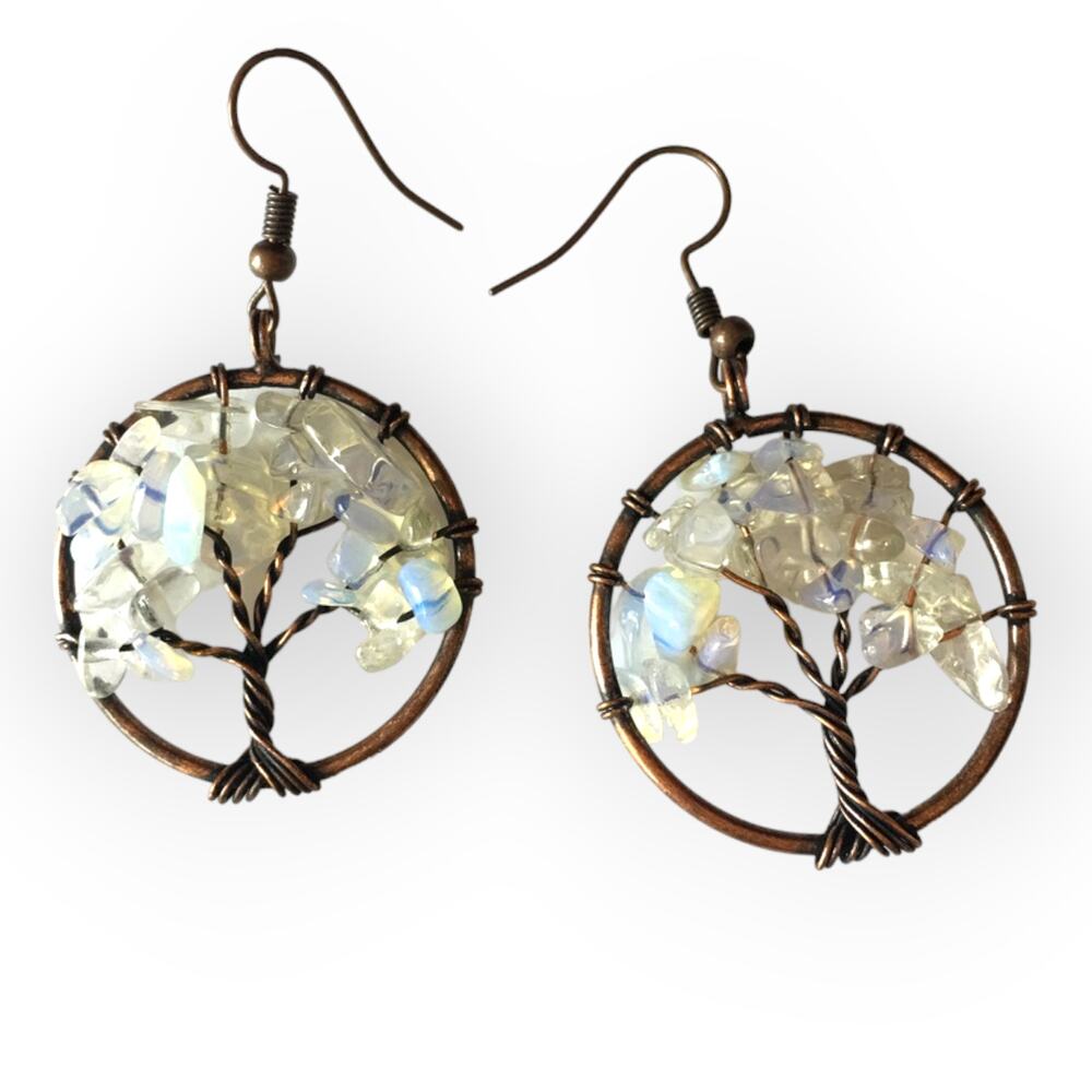Celtic Tree of Life brass tone semi-precious stone chip earrings